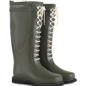 Ilse Jacobsen Tall Green Lace-up Rainboots